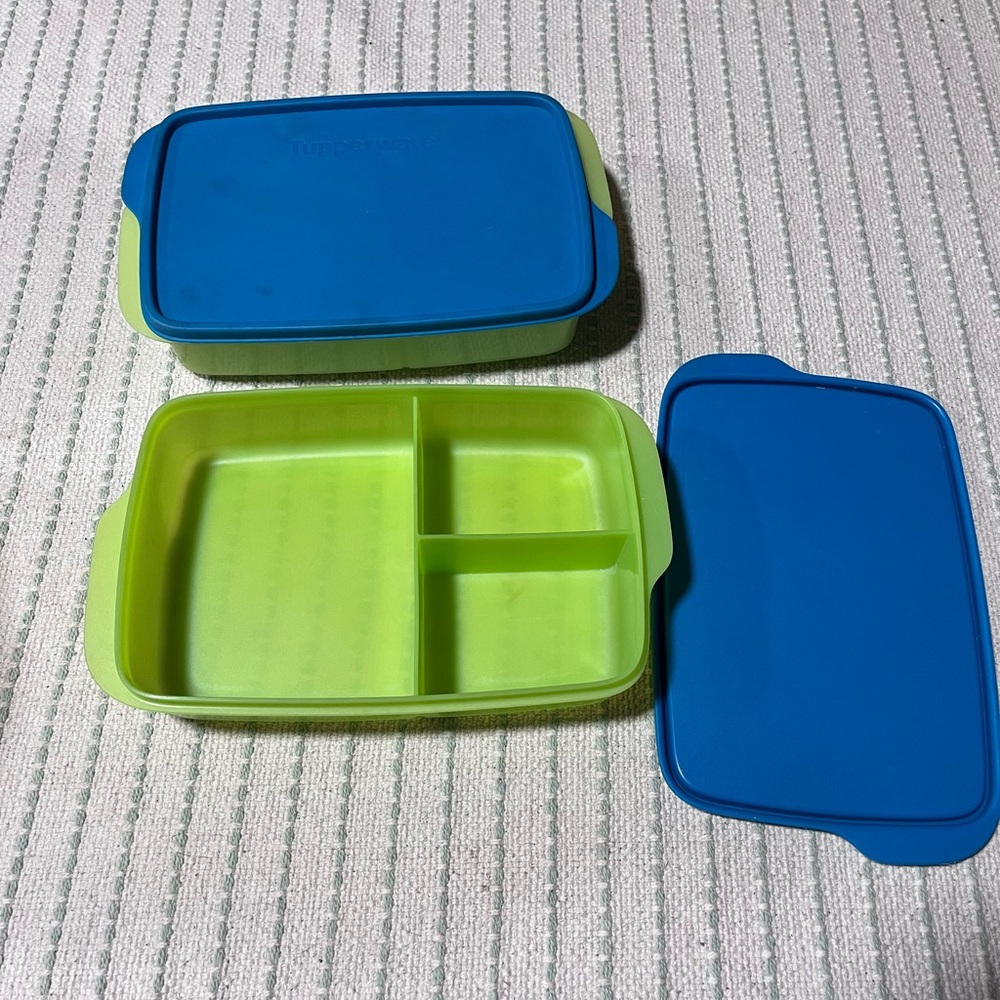 Blue and Green Tupperware Container Set